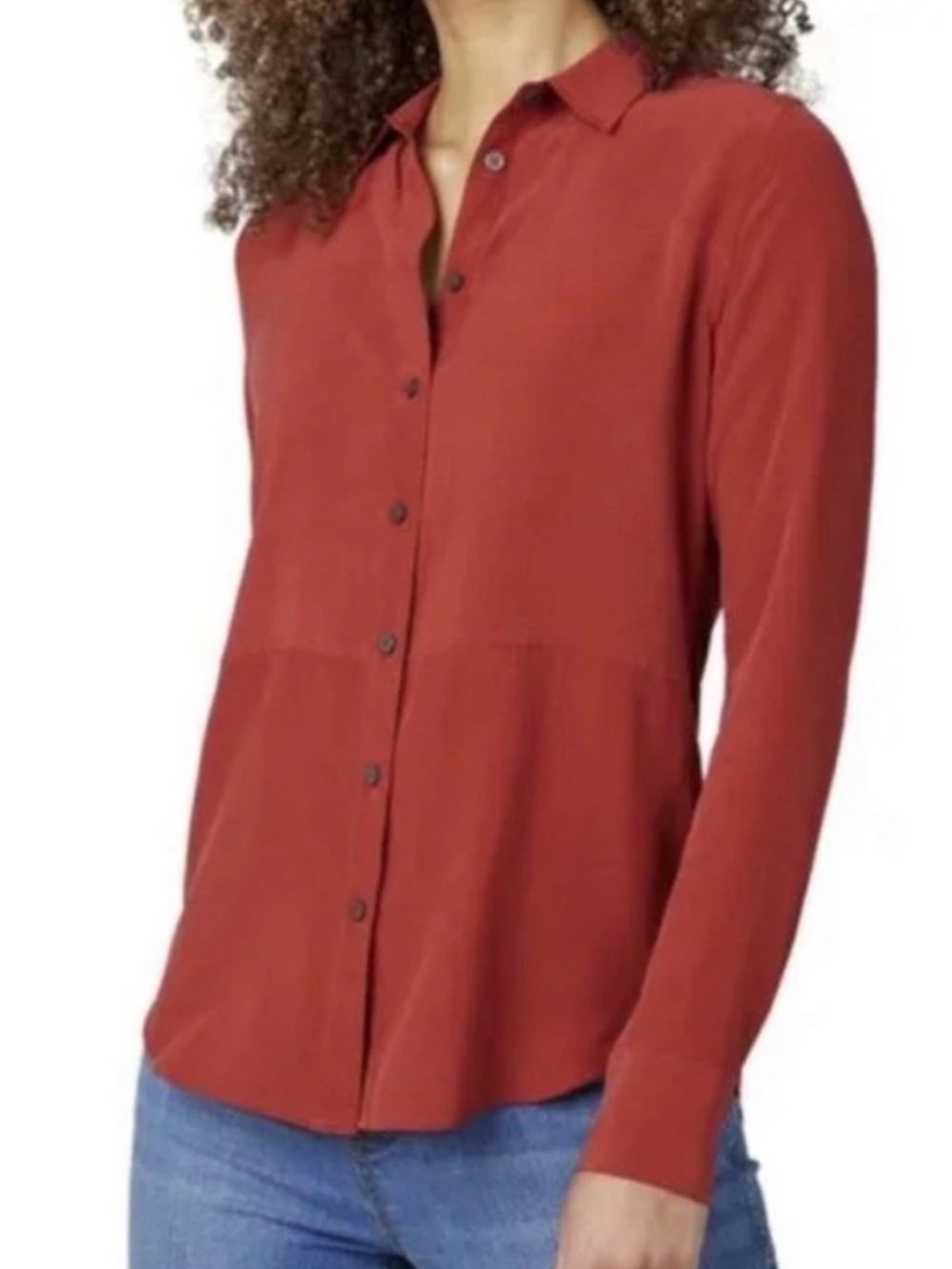 Spanx Women's Washable Silk Button-Front Long Sleeve Shirt - Deep Amber Size M